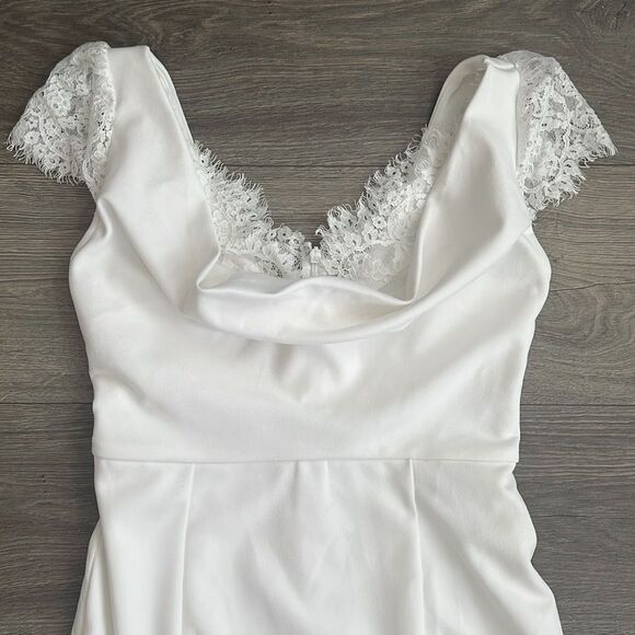 Lulus Forever Beloved Mermaid Wedding Dress Medium White Lace Cap Sleeves Bridal - Picture 5 of 12